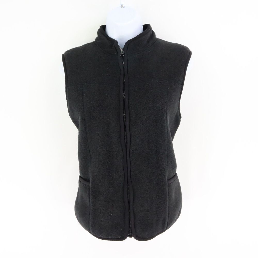 Banana Republic Full Zip Vest Womens Size L Black Fleece Pockets Mock Neck Soft